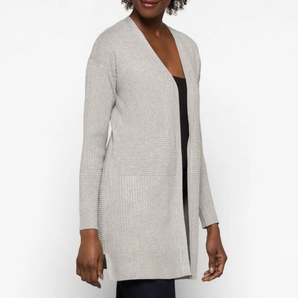 Lety & Me Mira Heather Grey Open Front Ribbed Sweater Cardigan Size M - Picture 1 of 16